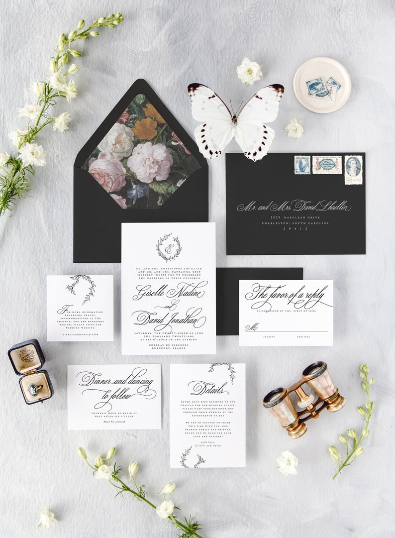 Dark Floral Wedding Invitation Envelopes Modern Envelope Etsy