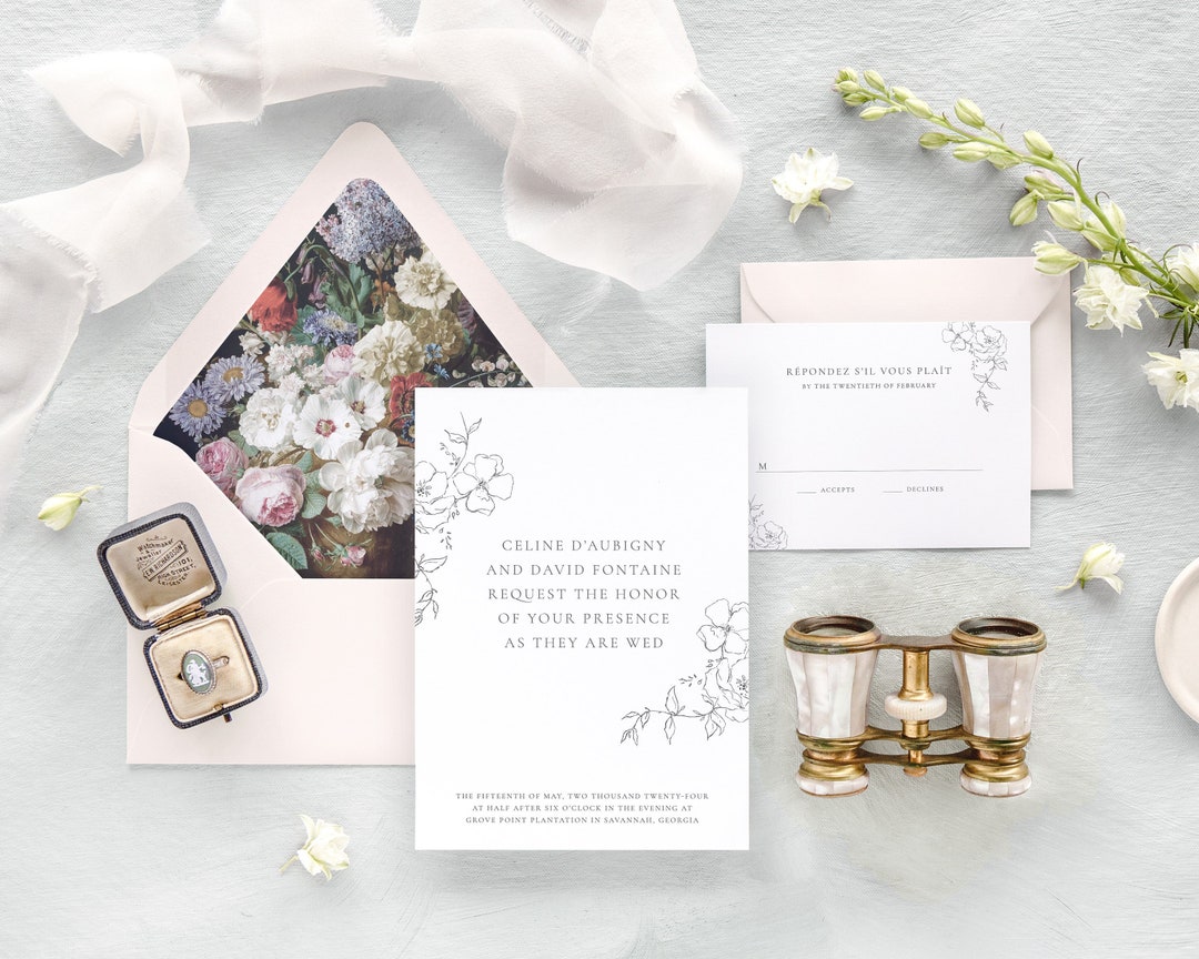 CELINE Floral Wedding Invitation Set Elegant Wedding Etsy 日本