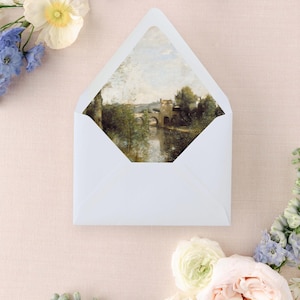 Dusty Blue Wedding Invitation Envelopes, Elegant Wedding Envelope, Envelope Liners, Set of 10, "Seine at Limay" image 9