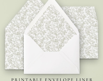 Sage Green Envelope Liner Template Instant Download, Floral Envelope Liners Wedding Template, Wedding Invitation Envelope Digital Download
