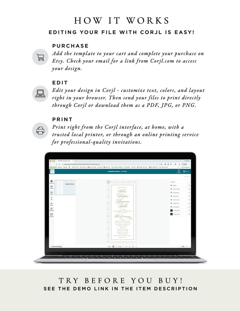 The image is a laptop displaying a webpage with instructions on how to use a file editing software called Corjil.