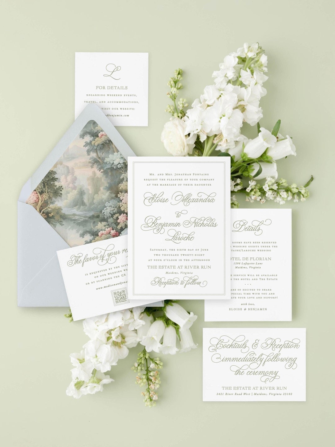 Sage Green Wedding Invitation Suite, Regency Style Wedding Invitations ...