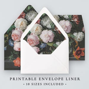 Dark Floral Envelope Liner Template Instant Download, Printable Envelope Liners Wedding Invitations, Modern Wedding Template Digital