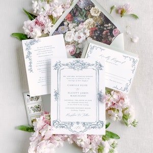 CHARLOTTE Floral Frame Wedding Invitation, Elegant Wedding Invitations, Gold Wedding Invites, Printed Destination Wedding Invitations image 5