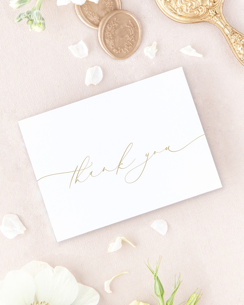 Gold Calligraphy Bridesmaid Thank You Cards, Modern Bridal Shower Thank You Cards, Elegant Bridesmaid Thank You Card, Set of 10 image 4