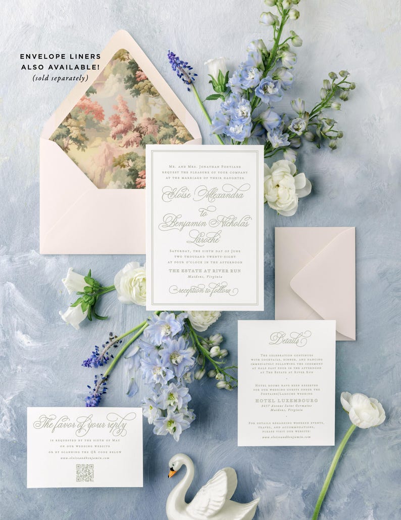 Sage Green Wedding Invitation Templates, Classic Wedding Invitations Instant Download, Regency Style Wedding Invite Printable MPD1005 image 2