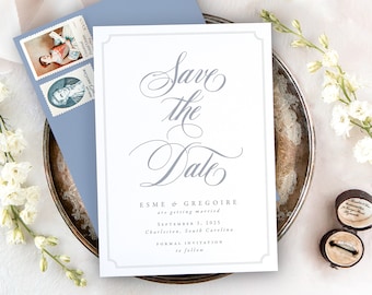 ESME | Greenery Wedding Save the Date, Printed Save the Dates, Romantic Wedding Save the Date Cards