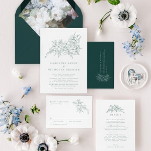 CAROLINE Floral Wedding Invitation Set, Navy Wedding Invitations, Elegant Wedding Invitation Suite, Simple Wedding Invites image 4