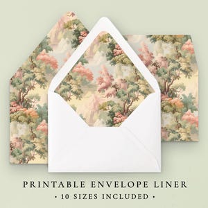 Pink and Green Toile Envelope Liner Template Instant Download, Printable Envelope Liners for Wedding Invitation, Elegant Wedding Template