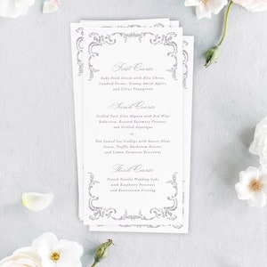 JULIETTE Elegant Wedding Menu Printed, Classic Wedding Decor, Purple Wedding Menu Card, Wedding Table Decor, Formal Dinner Menu image 3