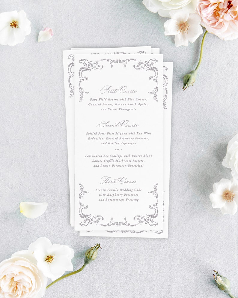 JULIETTE Elegant Wedding Menu Printed, Classic Wedding Decor, Purple Wedding Menu Card, Wedding Table Decor, Formal Dinner Menu Bild 3