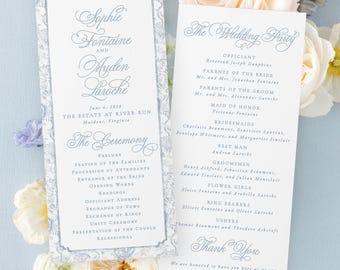 Blue Floral Wedding Program Template, Editable Template Wedding Programs, Elegant Wedding Templates, MPD1008