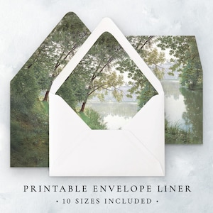 Printable Envelope Liner Template for Wedding Invitation, Forest Landscape Envelope Liners Instant Download, Rustic Wedding Template Digital