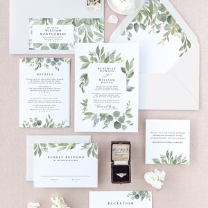 BEATRICE Eucalyptus Wedding Invitation, Watercolor Wedding Invitation, Greenery Wedding Invitation Printed, Green Wedding Invites image 3