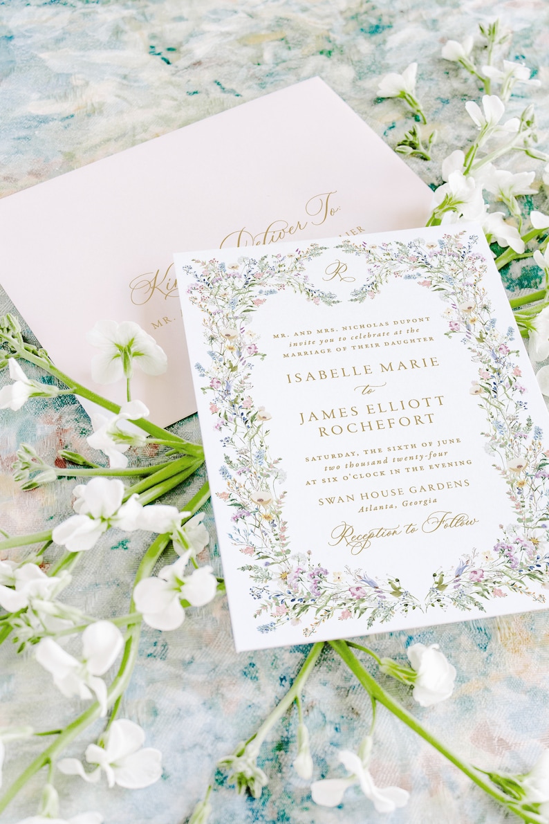 ISABELLE Wildflower Wedding Invitation, Pink and Blue Floral Wedding Invitations, Floral Invitation Wedding, Romantic Wedding Invites image 3