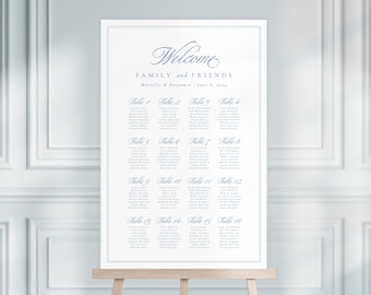 MARIELLE | Classic Wedding Seating Chart, Blue Wedding Sign, Simple Wedding Table Plan, Printable Wedding Signs, Wedding Seating Plan