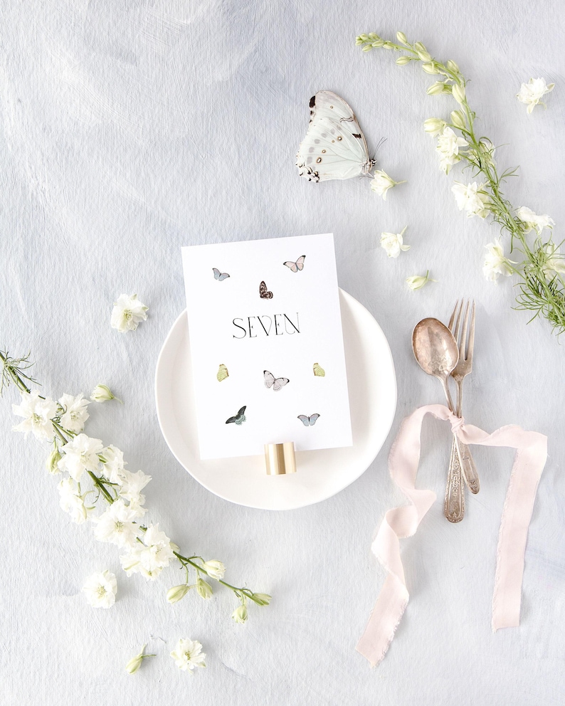 Butterfly Wedding Table Numbers, Modern Table Number, Garden Wedding Decor, Floral Wedding Signs, Printed Table Numbers Wedding | VICTORIA image 2