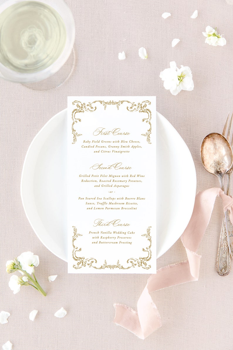 JULIETTE Elegant Wedding Menu Printed, Classic Wedding Decor, Purple Wedding Menu Card, Wedding Table Decor, Formal Dinner Menu image 2