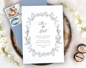 ODETTE | Floral Wedding Save the Date Cards, Save the Date Postcard, Save the Date Printable, Save the Dates, Elegant Wedding