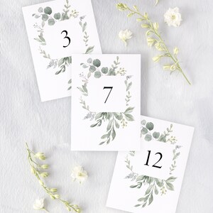 BEATRICE Modern Greenery Table Number, Rustic Wedding Table Numbers, Eucalyptus Wedding Signs, Printed Table Numbers Wedding image 3