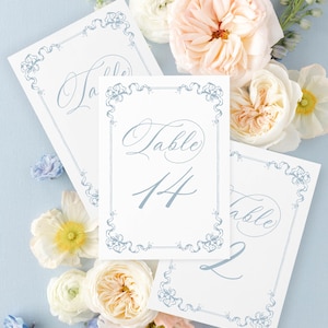 Dusty Blue Wedding Table Numbers Digital Download Wedding Templates, French Rococo Wedding Table Number Printable Wedding Sign MPD1004