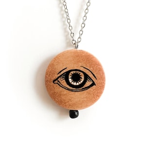 Eye hand-painted wood art pendant necklace