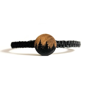 Pine tree forest square knot bracelet with hand-painted wooden bead