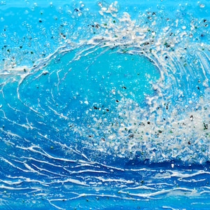 Ethereal Tides Original Miniature Mixed Media Painting. Sparkling Textured Ocean Gift Wall Art. Nautical Wall Decor