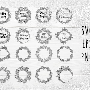 Merry Christmas Circle Frame SVG wreath bundle. Laurel Christmas Wreath svg, eps, png clipart. Digital Download Vector