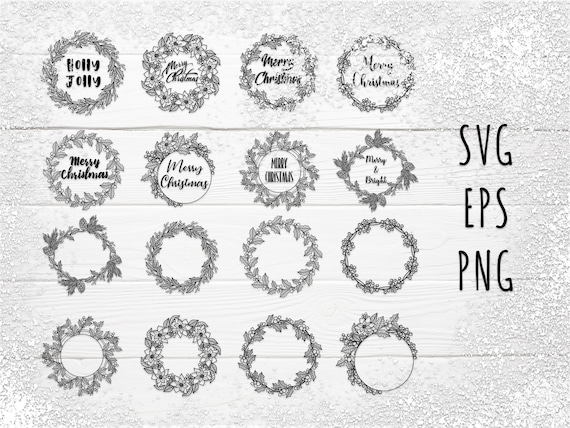 Merry Christmas Circle Frame SVG wreath bundle. Laurel Christmas Wreath svg, eps, png clipart. Digital Download Vector