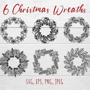 6 Christmas Wreaths SVG. Christmas monogram bundle svg. Holiday Paper cut templates.