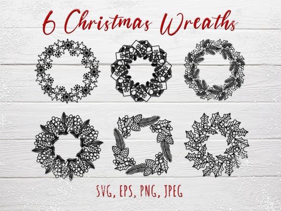6 Christmas Wreaths SVG. Christmas monogram bundle svg. Holiday Paper cut templates.