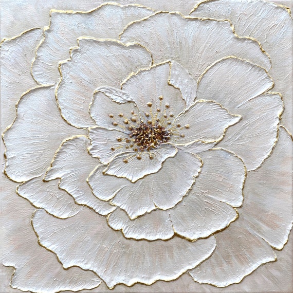 Original Textured Acrylic Flower Painting. 100% Hand Made Minimalist 3D Wall Art. Macro Flower Art Canvas