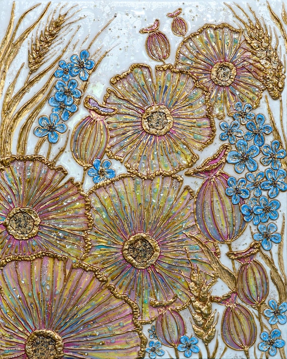 Fields of Crystal Dreams Original Mixed Mixed Media Art. Rare Finding Unique Luxury Home Decor. Glistering Trendy Painting. Great Gift Idea