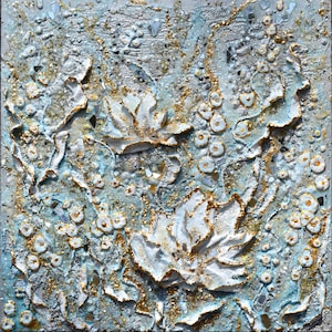Floating Gardens. Original Textured Wall Art. Sparkle 3D Mixed Media Painting. Crushed Glass, Crystals and Mirrors Painting.