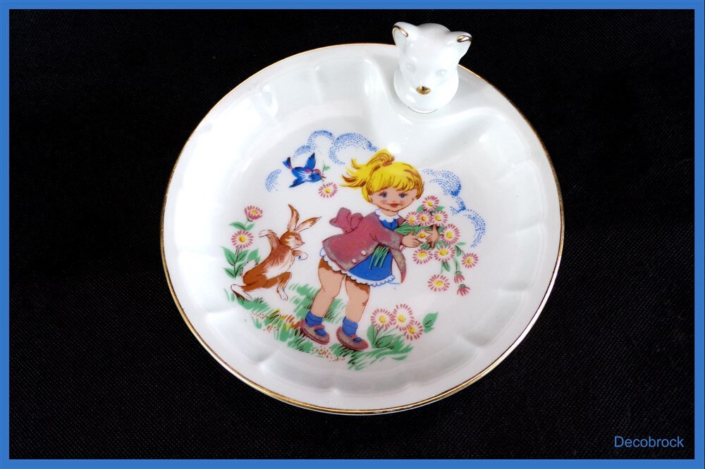 Assiette à Bouillie Vintage en Porcelaine de Limoges France Vintagefr Idée Cadeau Naissance Baptême