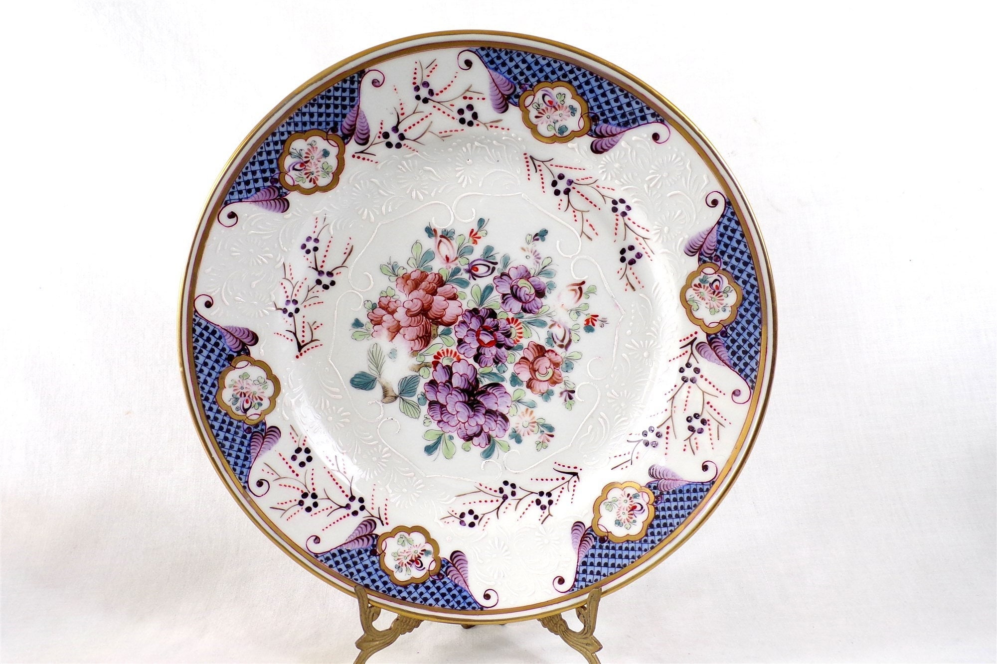 Grande Assiette Murale Ancienne Modèle Chrisanthèmes Chine, Samson, Porcelaine de Paris