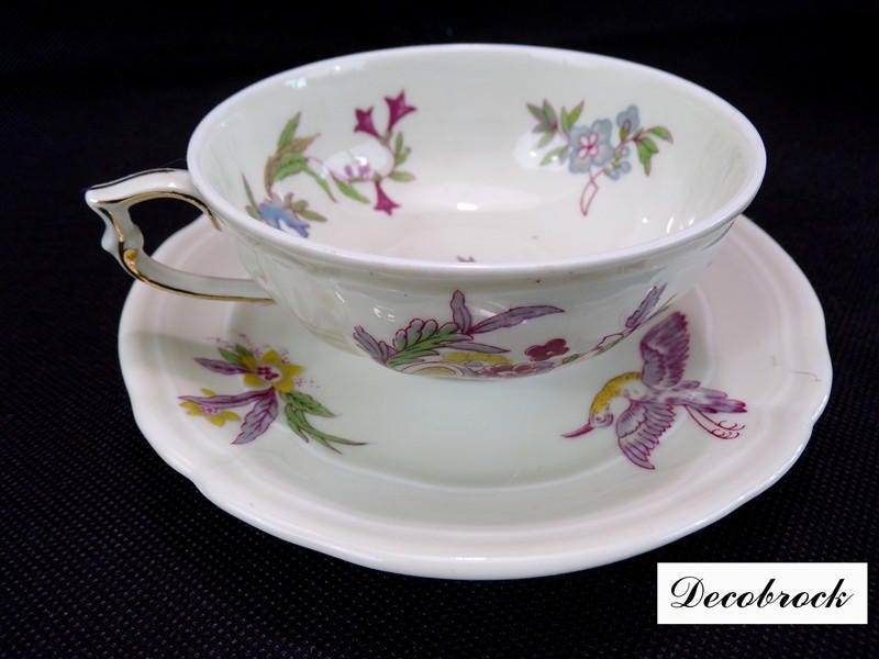 Tasse et Sous Tasse Vintage Porcelaine Fine Bernardaud Limoges France Décor Fleuri Japonisant Shabby