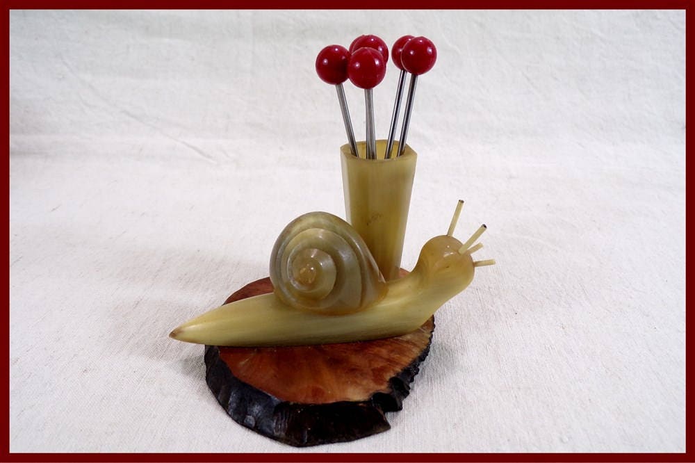 Porte Piques à Escargots en Corne et Bois Vintage France Vintagefr Art de La Table