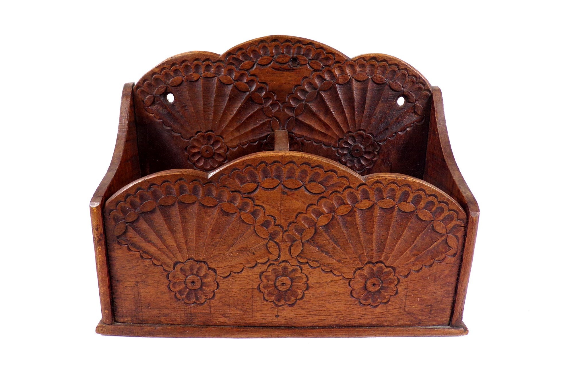 Porte Brosse, Étagère Murale en Bois Sculpté Vintage France; Idée Cadeau