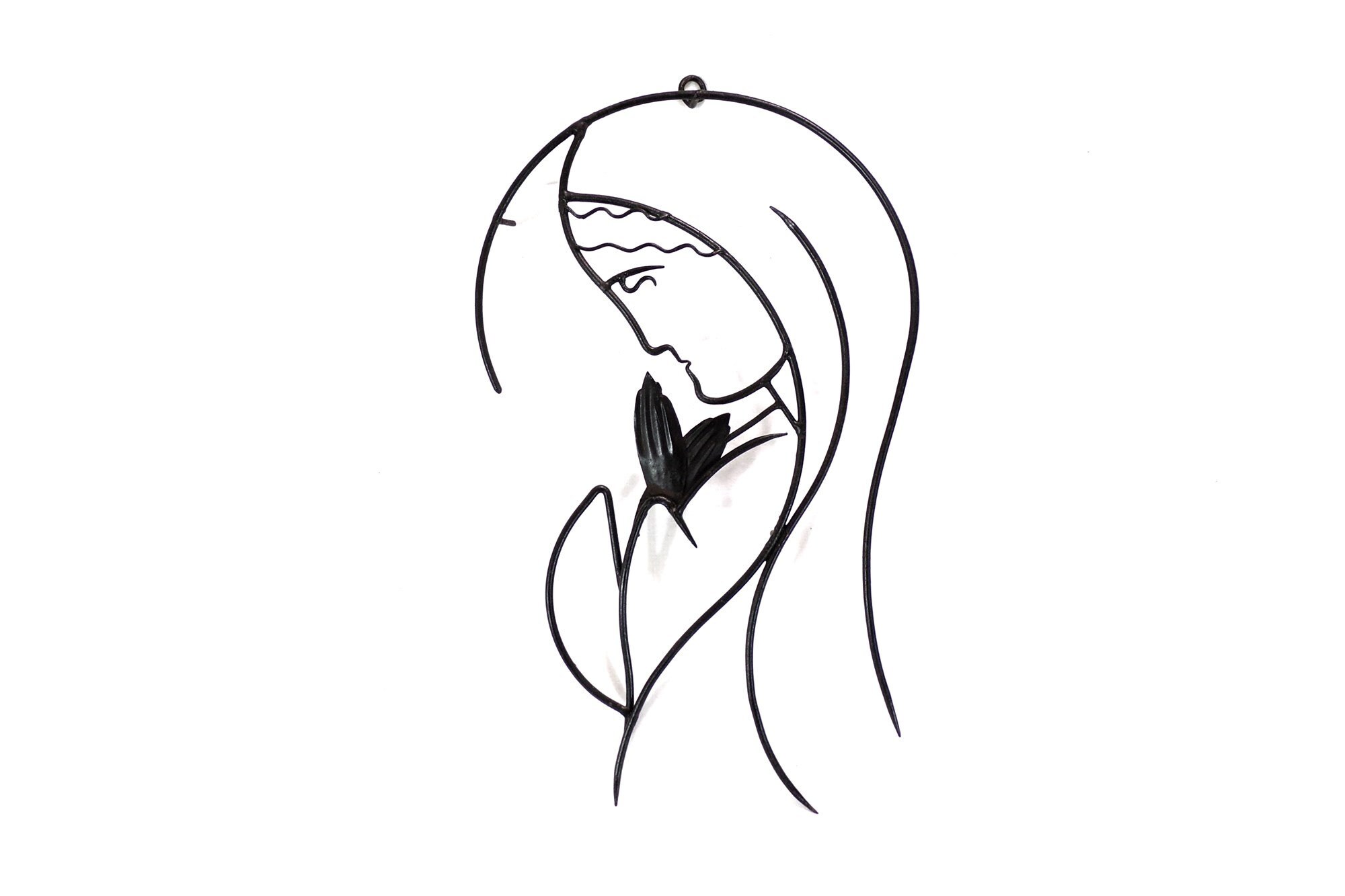 Décoration Murale Vintage en Fil de Fer Fait Main, Vierge à La Prière, Pièce Unique, Artisanat d'art