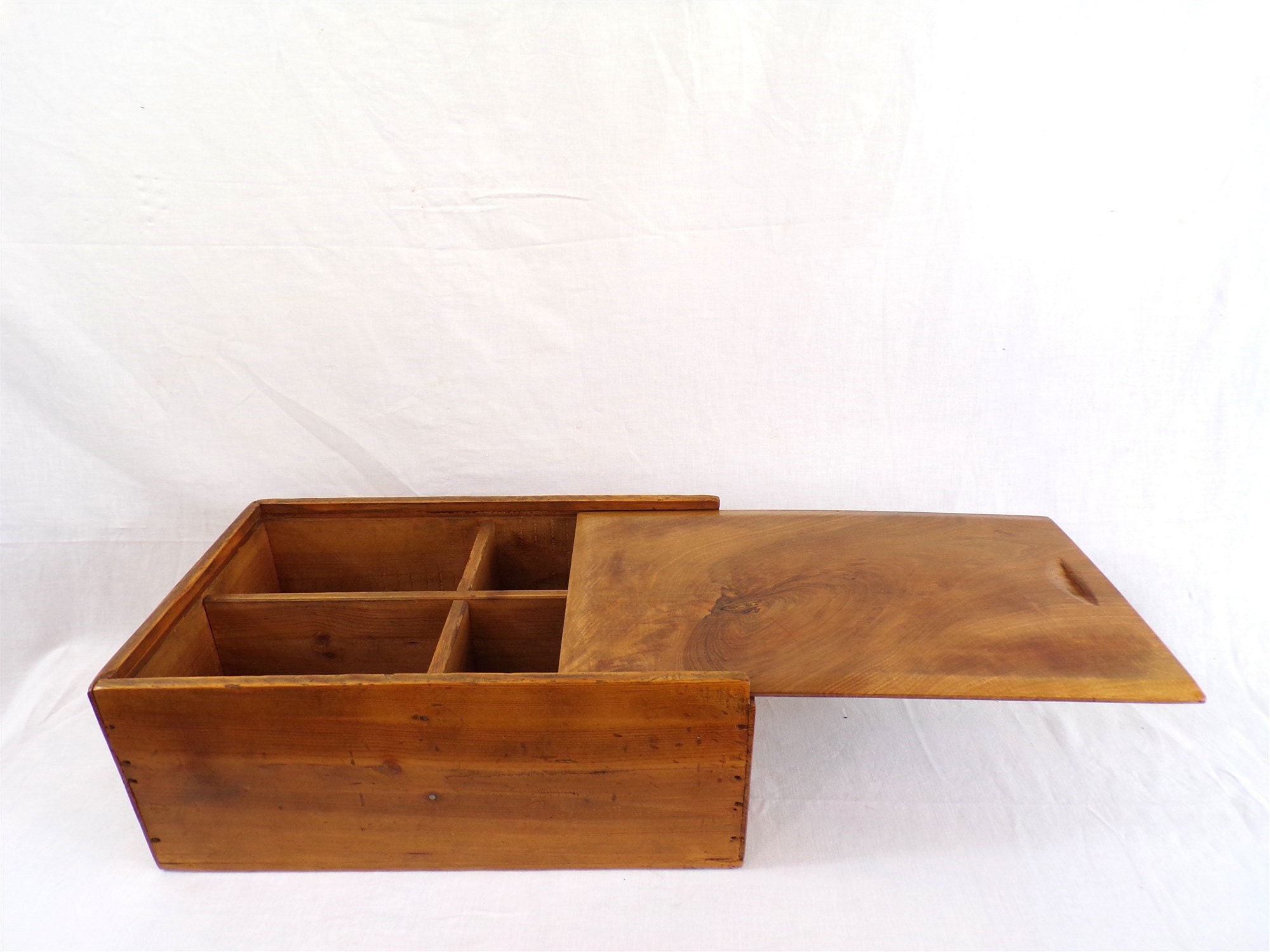 Coffret Ancien à 4 Compartiments, Art Populaire, Vintage France, Cadeau Pour Elle ou Lui