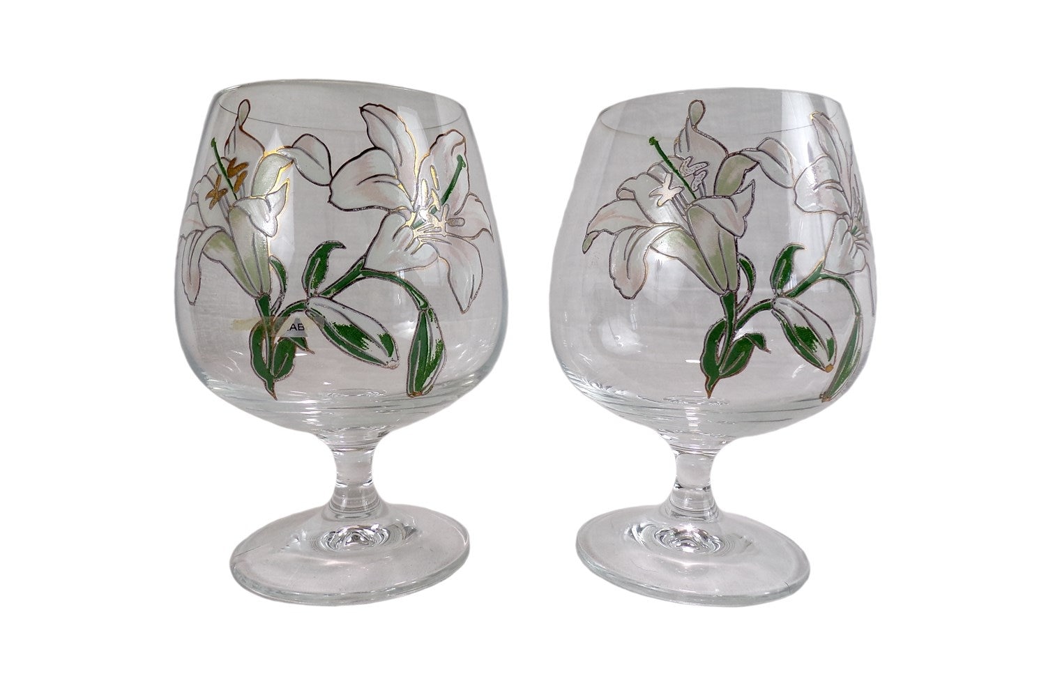 Paire de Gros Verres à Dégustation en Cristal Émaillé Style Perrier Jouet Shabby Chic Vintage France