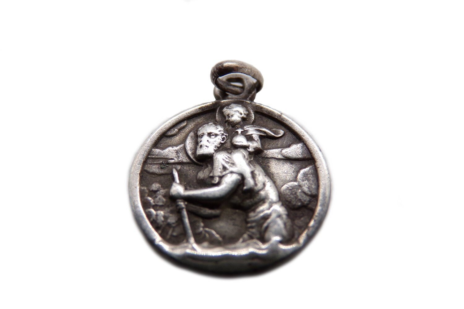Médaille Religieuse Vintage en Argent avec Poinçon Saint Christophe France Cadeau Baptème
