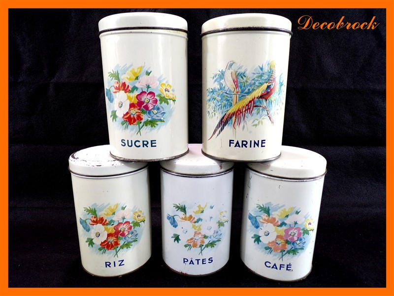 Série Vintage de 5 Boites à Épices en Tole Lithographiée Cuisine Française France Vintagefr Déco Sha