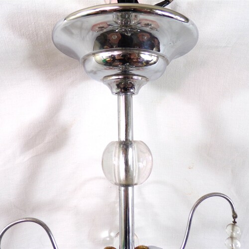 Antique chandelier with metal grapevines and pink cups shops deco vintage shabby chic vintage France