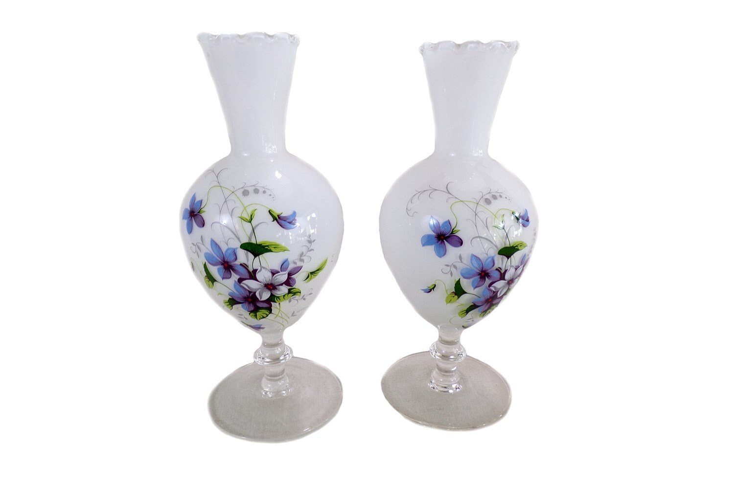 Paire de Vases en Opaline Décor Fleurs Déco Vintage Cadeau Pour Elle Noël