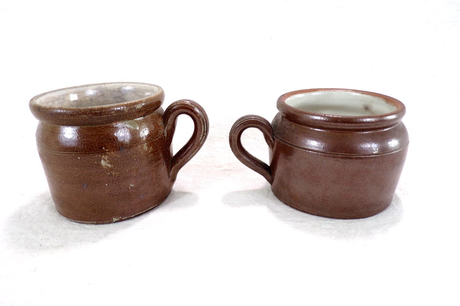 Lot de 2 Poteries en Grès Vernissé Vintage Pot à Confit ou A Graisse Art Populaire France Vintagefr 