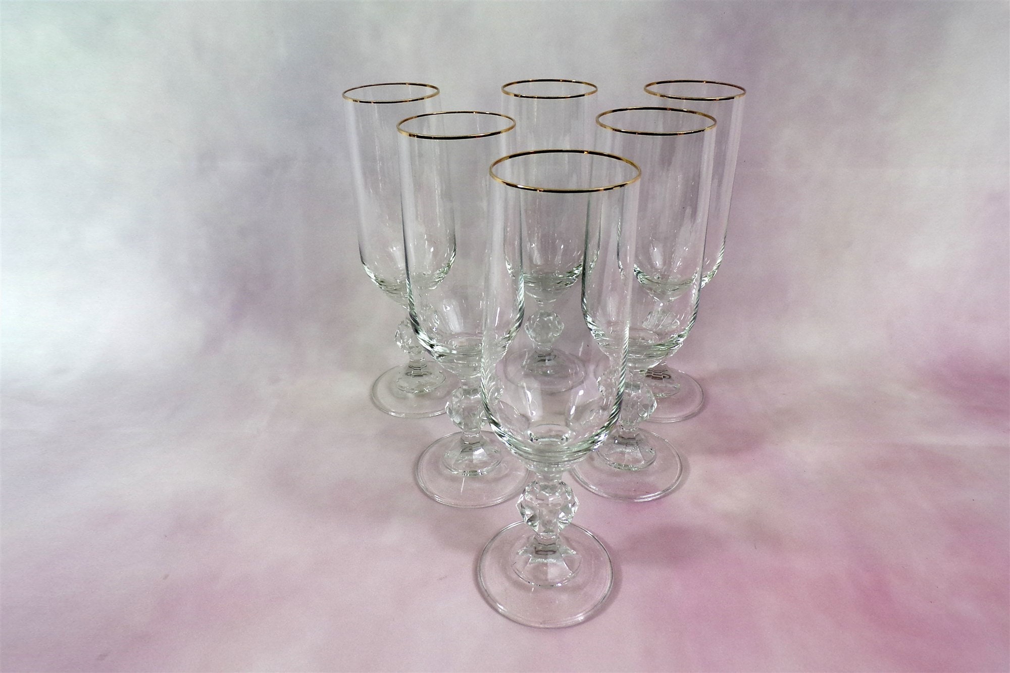 Flutes à Champagne Vintage Pied Boule Facettes, Table France, Mariage, Fiançailles, Tables de Fêtes