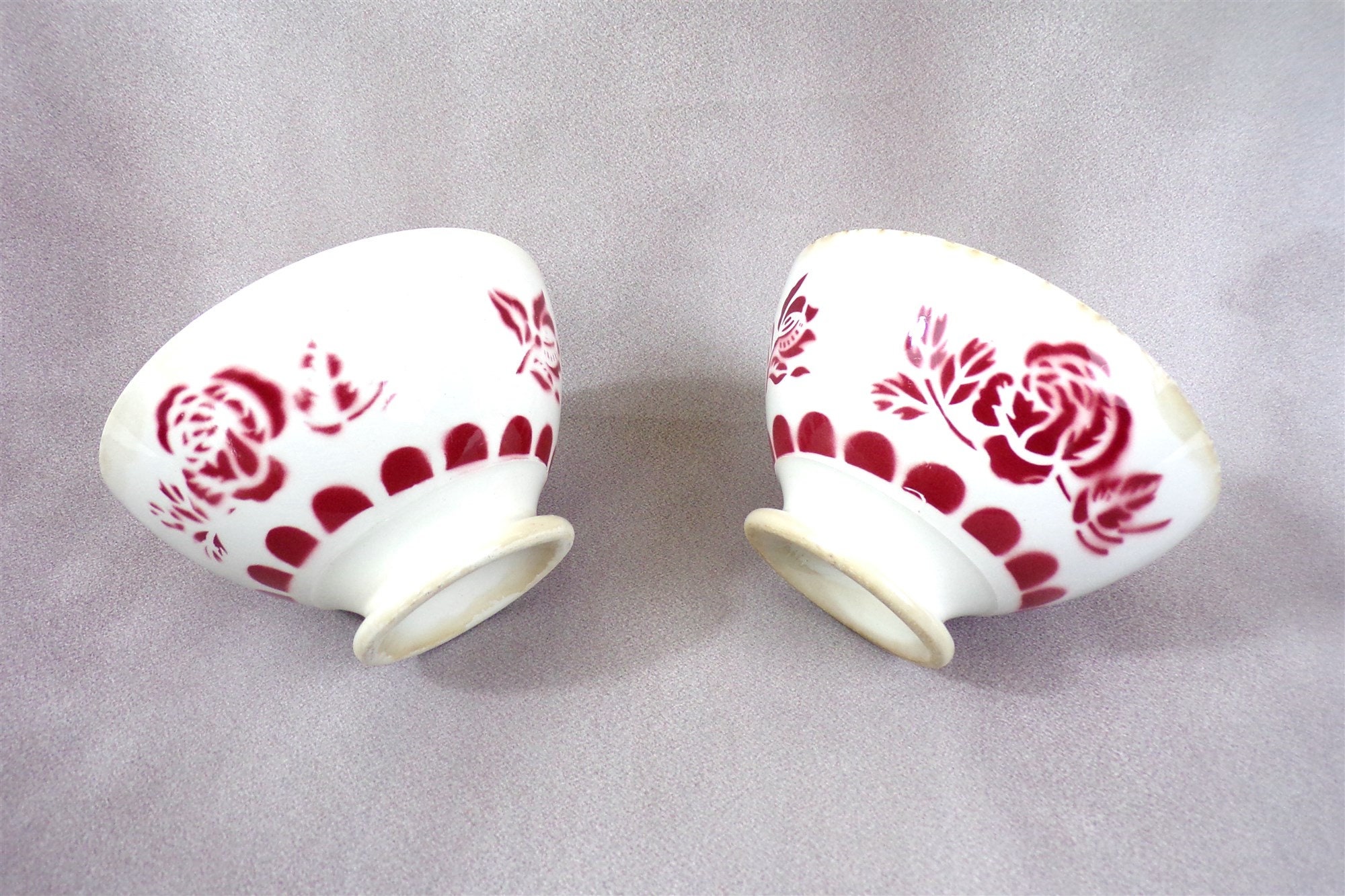 Paire de Bols Vintage Sarreguemines France Rouge et Blanc, Collection, Café Au Lait,